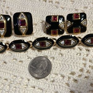 Vintage Monet Black and Gold Bracelet with Red Accents